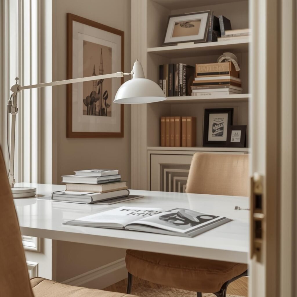 editorial interior background, beige, white and neutral color scheme, professional, artistic, french style, office close up (4)