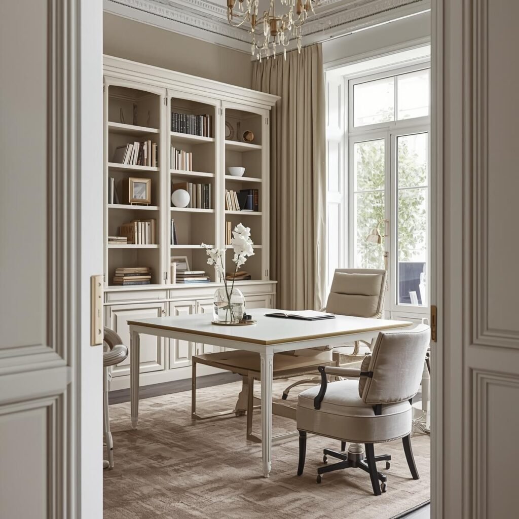 editorial interior background, beige, white and neutral color scheme, professional, artistic, french style, office close up (5)