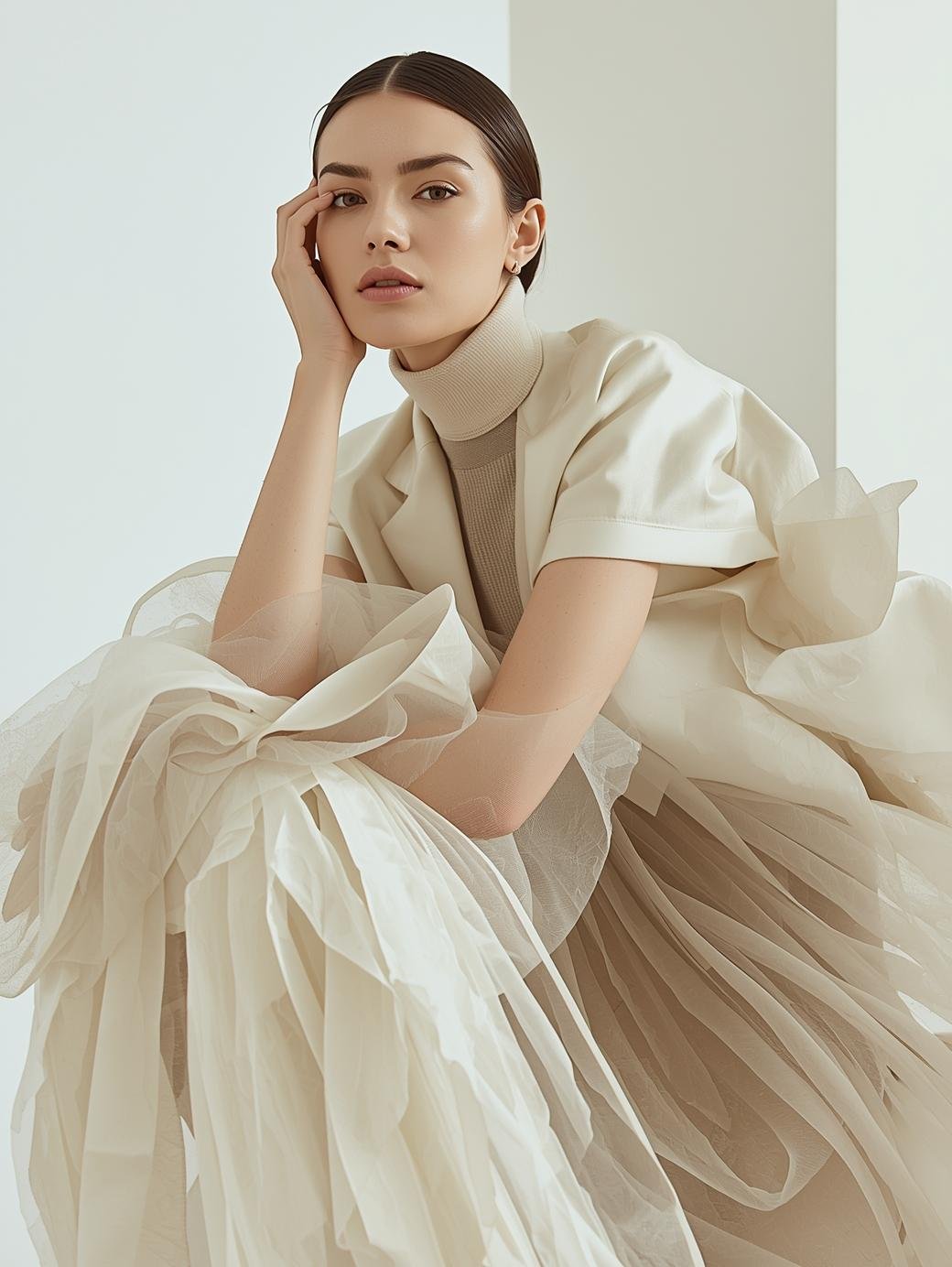 fashion phot with white, beige, neutral color scheme, artistic (1)