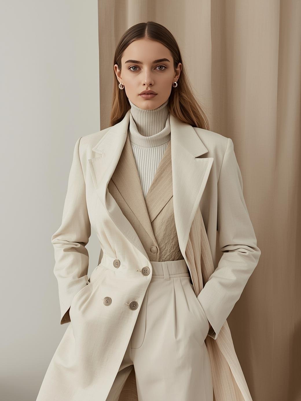 fashion phot with white, beige, neutral color scheme, artistic